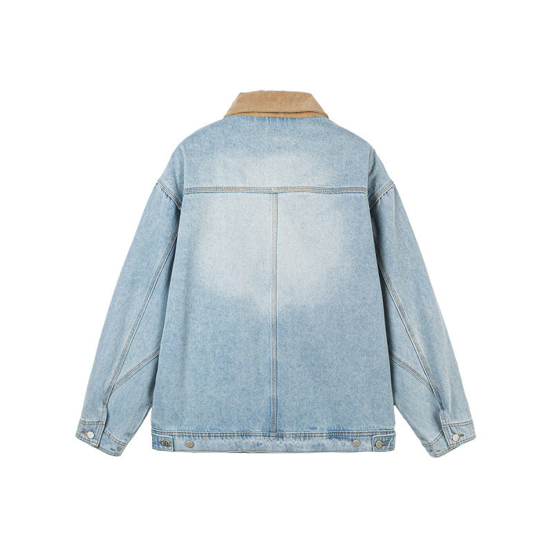 Herren Boxy-Denimjacke im Worker-Stil mit Cordkragen und Frontreißverschluss Echo Archiv