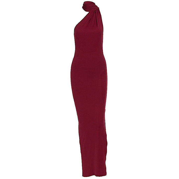 Damen Elegantes Maxikleid mit innovativem Wickeldesign und asymmetrischem Halterhals Echo Archiv