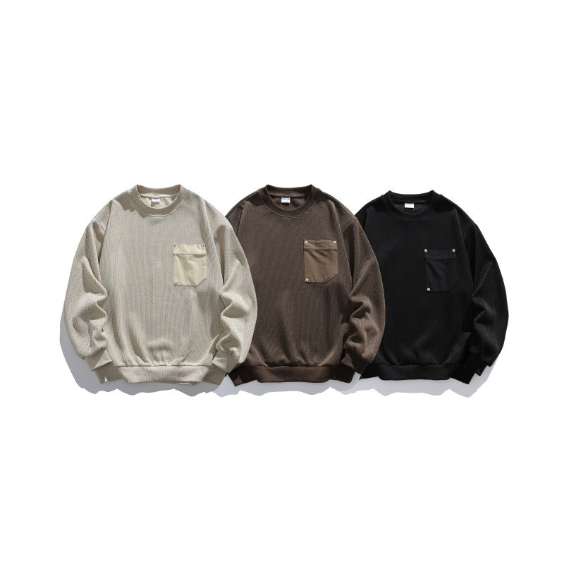 Unisex Waffelstruktur-Sweatshirt mit Brusttasche und elastischem Saum Echoarchiv