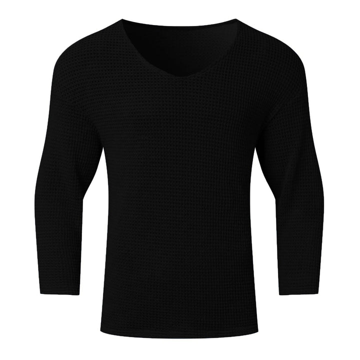 Herren Waffelstruktur V-Ausschnitt Langarmshirt Echoarchiv