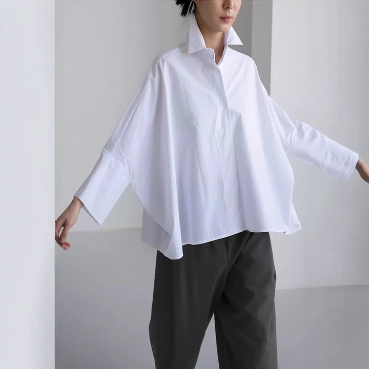 Damen Oversize-PopelinEchoarchivluse mit Fledermausärmeln und verdeckter Knopfleiste Echoarchiv