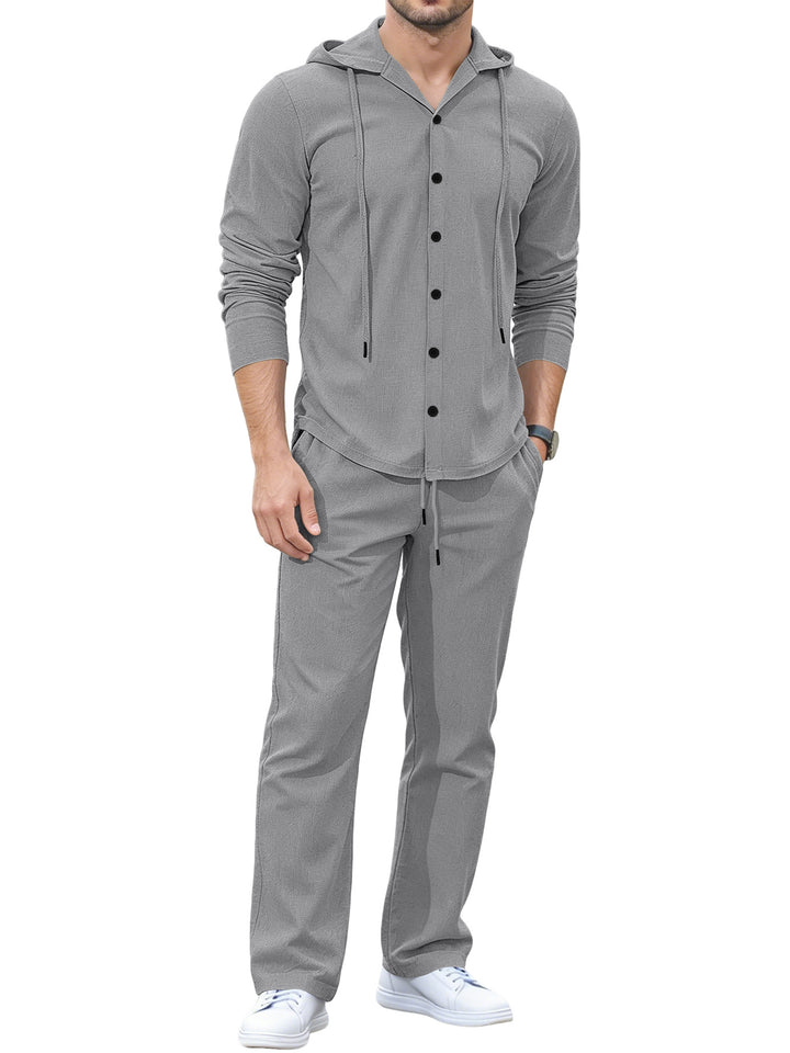 Herren Lässiges Knopf‑Hoodie Lounge‑Set aus Jersey mit Kordelzug und Komfort‑Jogger – Cavarno