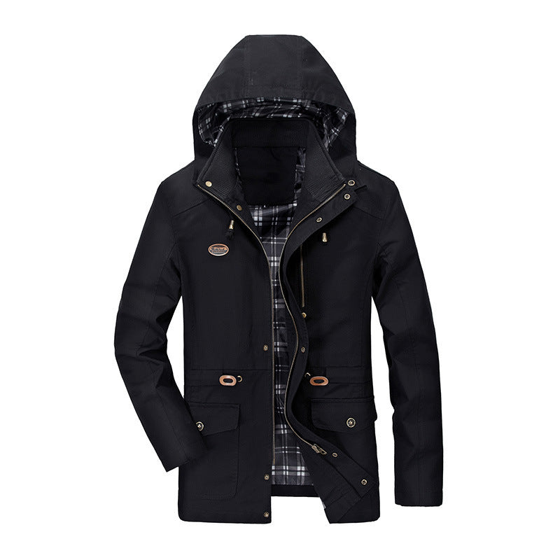 Herren Kapuzen-Transitionparka mit kariertem Innenfutter und Utility-Taschen – Taviero