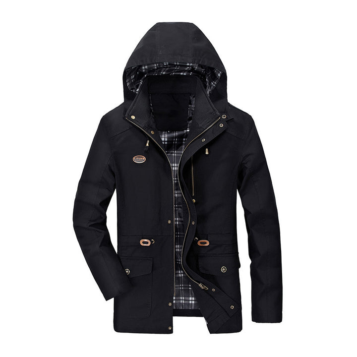 Herren Kapuzen-Transitionparka mit kariertem Innenfutter und Utility-Taschen – Taviero