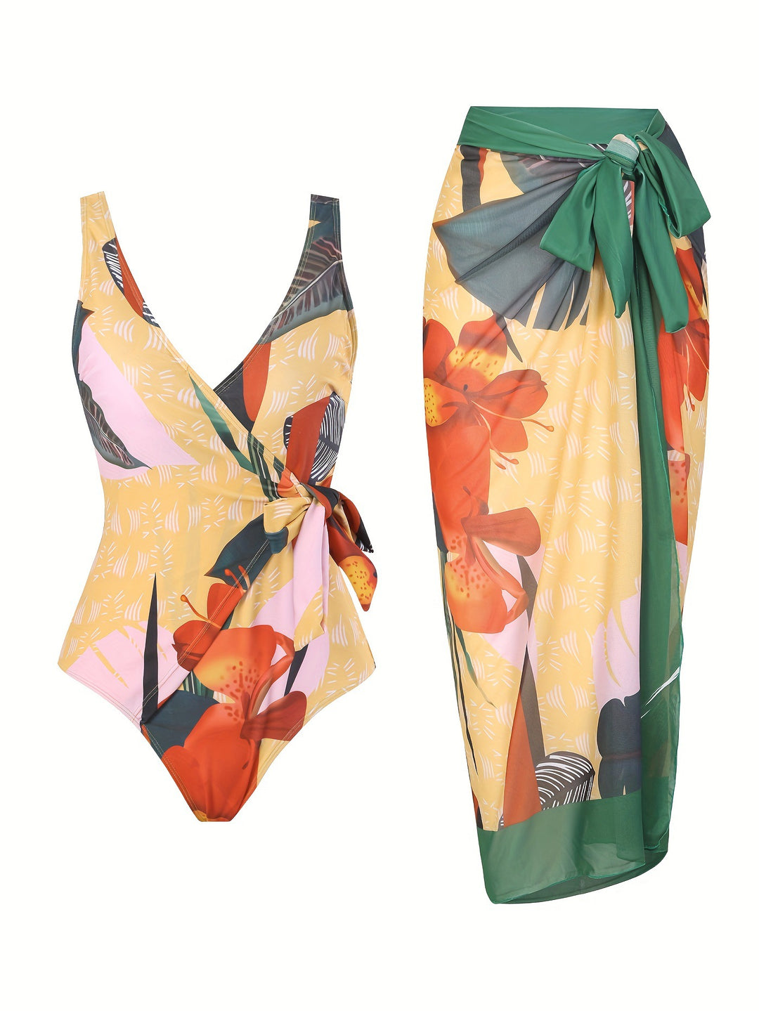 Damen Einteiliger Badeanzug mit elegantem Wickelrock Echo Archiv