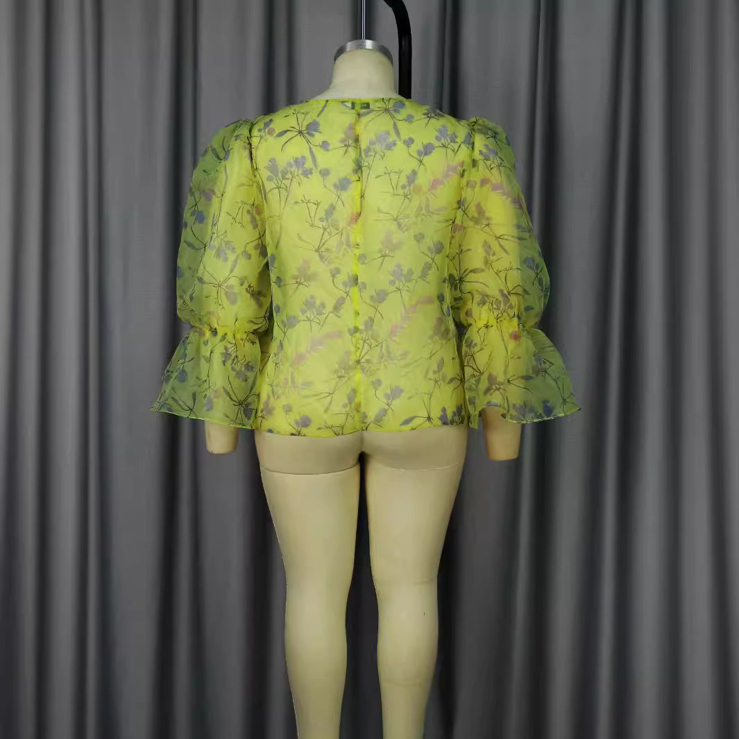 Damen blumige Chiffonbluse mit voluminösen Ärmeln Echo Archiv