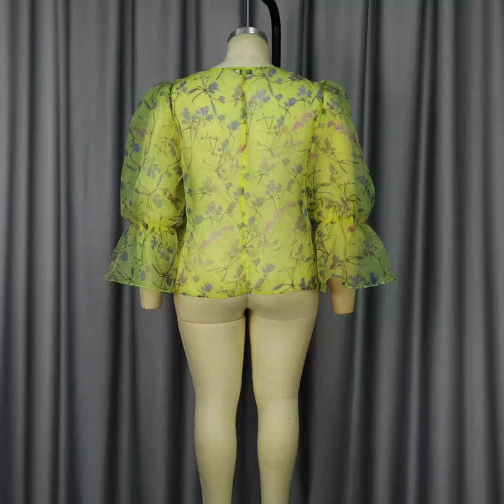 Damen blumige Chiffonbluse mit voluminösen Ärmeln Echo Archiv