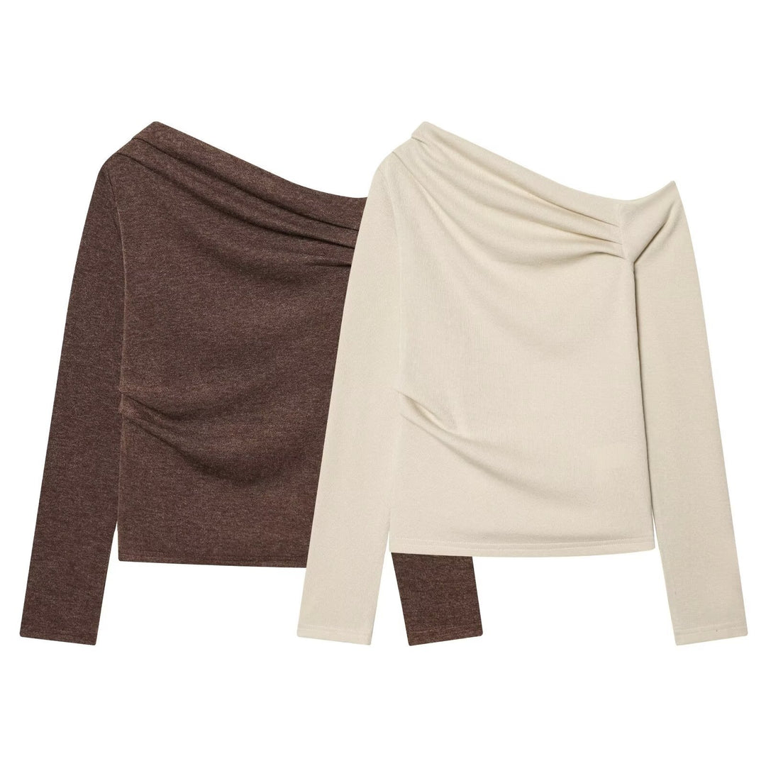 Damen Schulterfreier Feinstrick-Longsleeve mit drapiertem Wasserfallkragen Echo Archiv