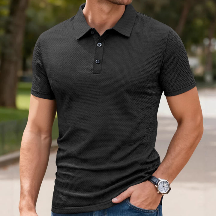 Herren nan strukturiertes Mikrojacquard-Poloshirt mit schlanker Passform und elastischem Komfortstretch Echo Archiv