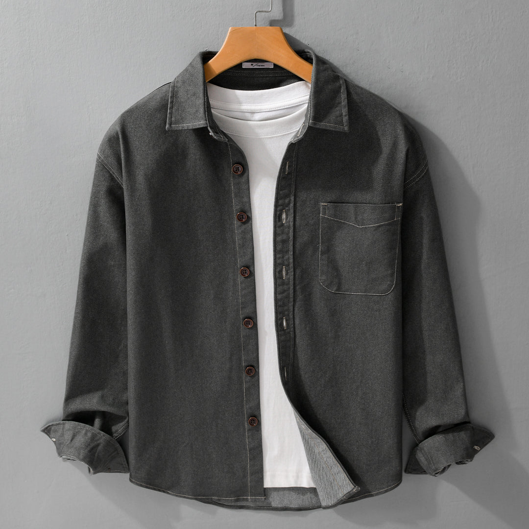 Herren Denim-Overshirt mit aufgesetzter Brusttasche und Kontrastnähten Echoarchiv