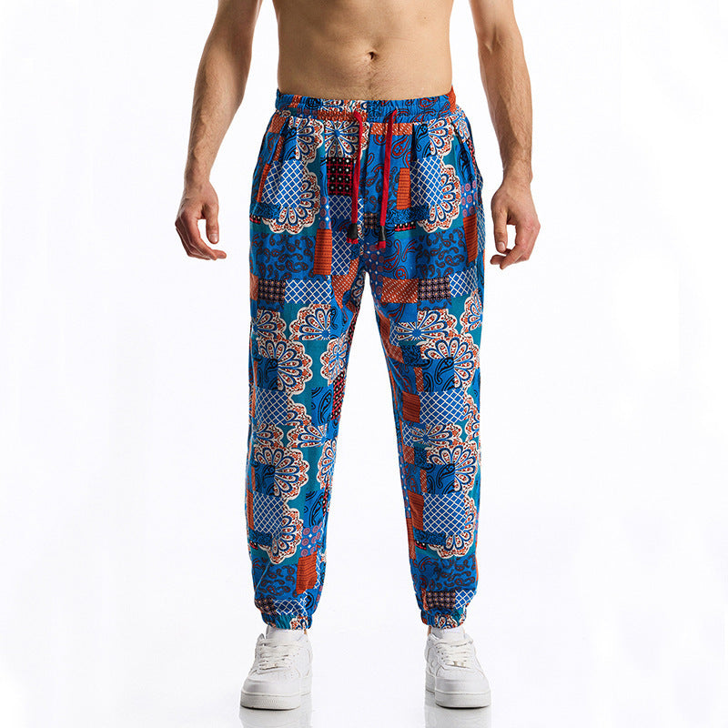 Herren lockere Freizeithose mit buntem Muster und elastischem Bund Echoarchiv