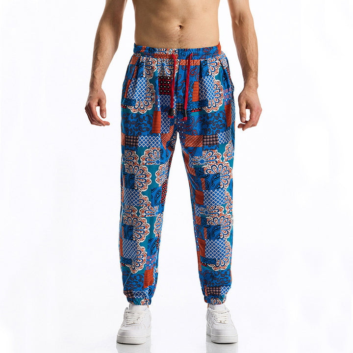 Herren lockere Freizeithose mit buntem Muster und elastischem Bund Echoarchiv