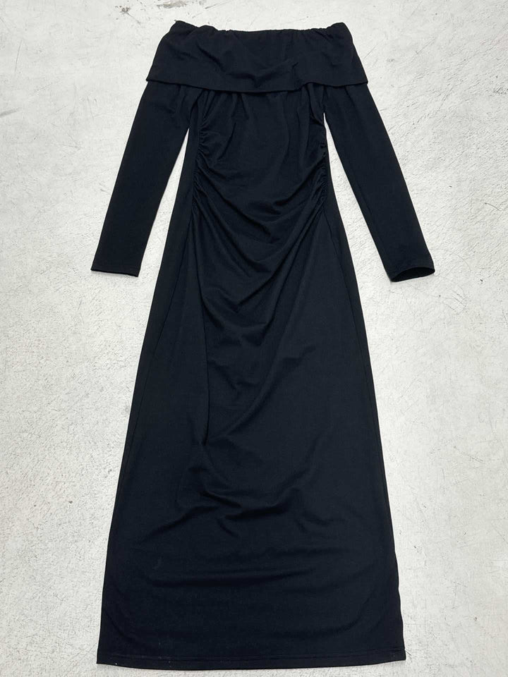 Damen nan figurbetontes Off-Shoulder-Maxikleid mit langen Ärmeln und Kontrastpaspeln Echo Archiv