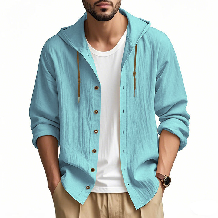 Herren lässige Kapuzenshirtjacke mit Knopfleiste und praktischen Taschen Echoarchiv