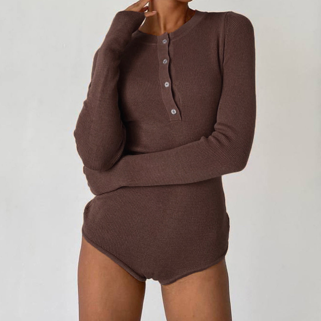 Damen Langarm-Bodysuit mit Knopfleiste und Rippstruktur Echo Archiv