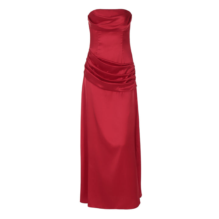 Damen elegantes Maxikleid mit raffiniertem Drapé und schulterfreiem Design Echo Archiv