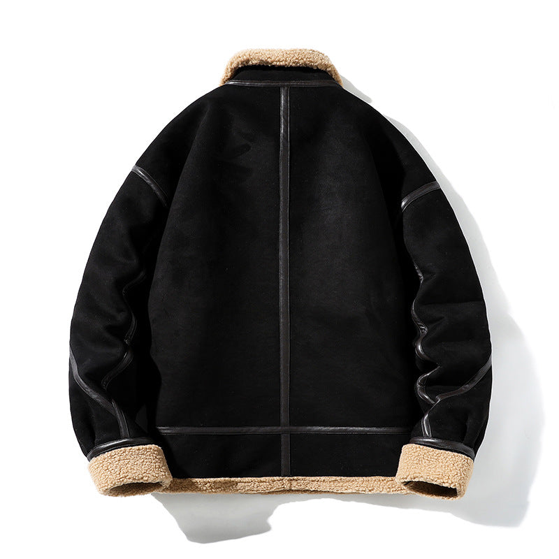 Herren angesagte Lammfelljacke im modernen Überwurf-Design mit hochwertigen Details Echoarchiv