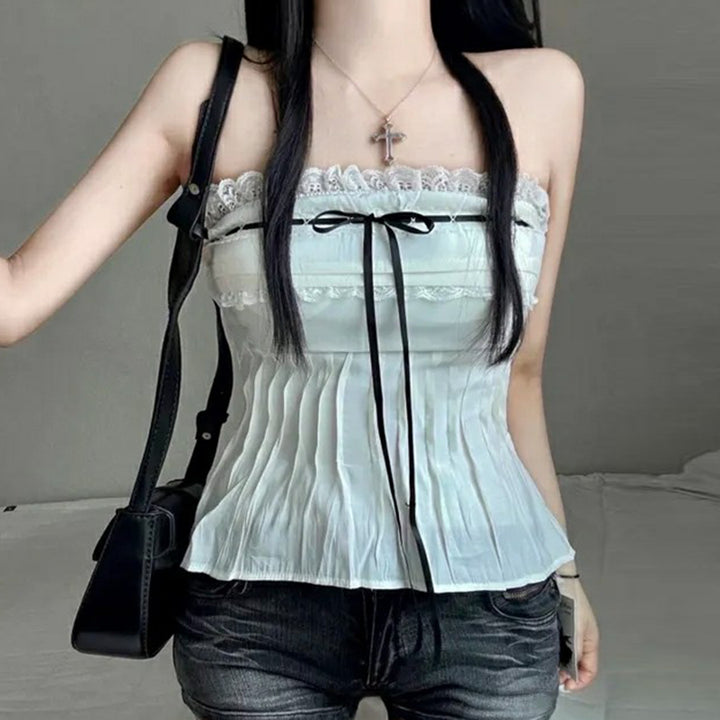 Damen Off-Shoulder Blusenshirt mit Rüschen und Bindeband Echo Archiv