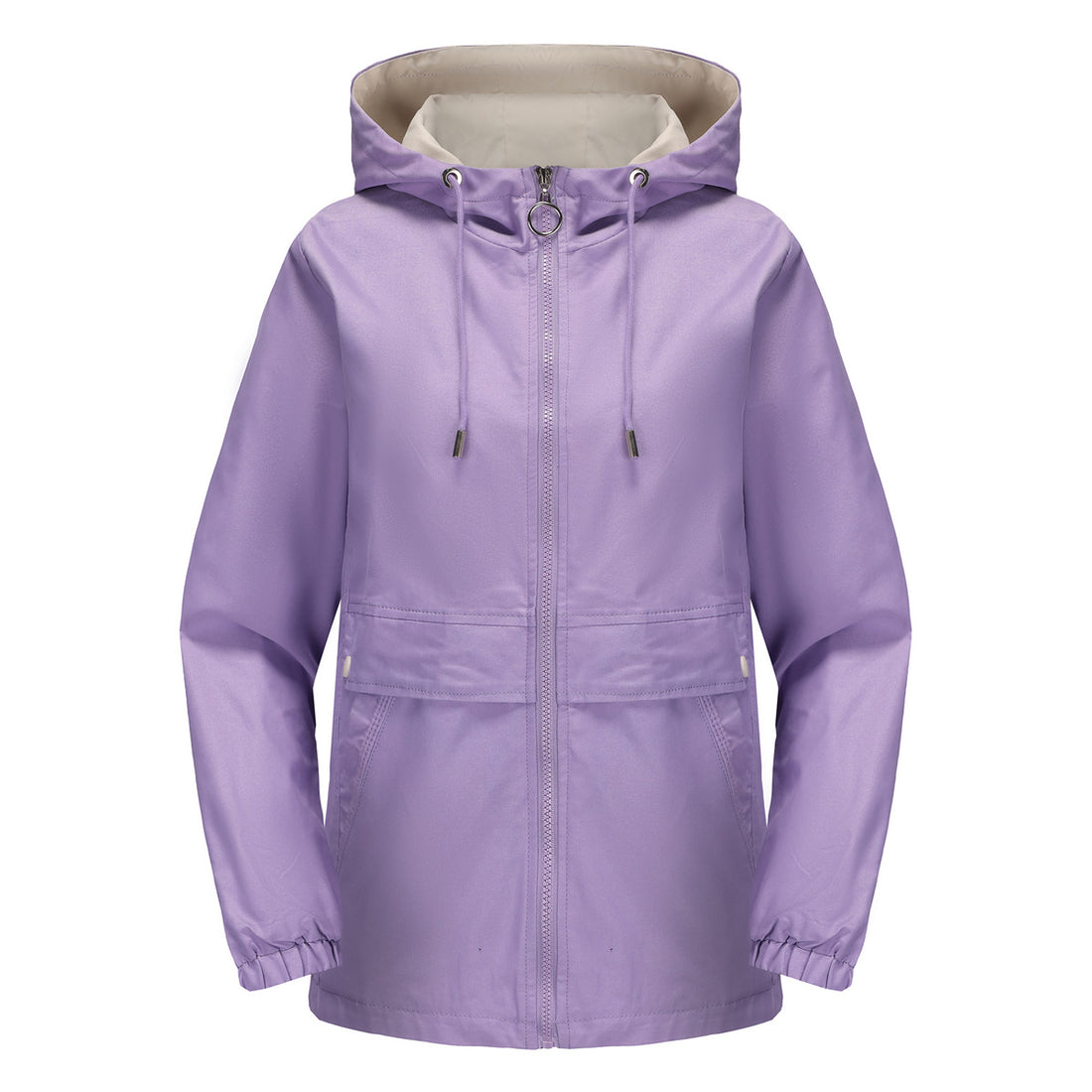 Damen leichter wasserabweisender Kapuzenparka mit Tunnelzug, Ringzipper und verdeckter Druckknopfleiste – Célinea