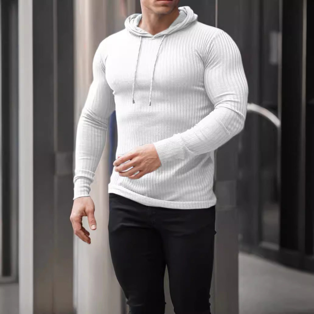 Herren eng anliegendes Rippstrick-Kapuzenlongsleeve mit Slim-Fit und Elastikanteil – Cavarno