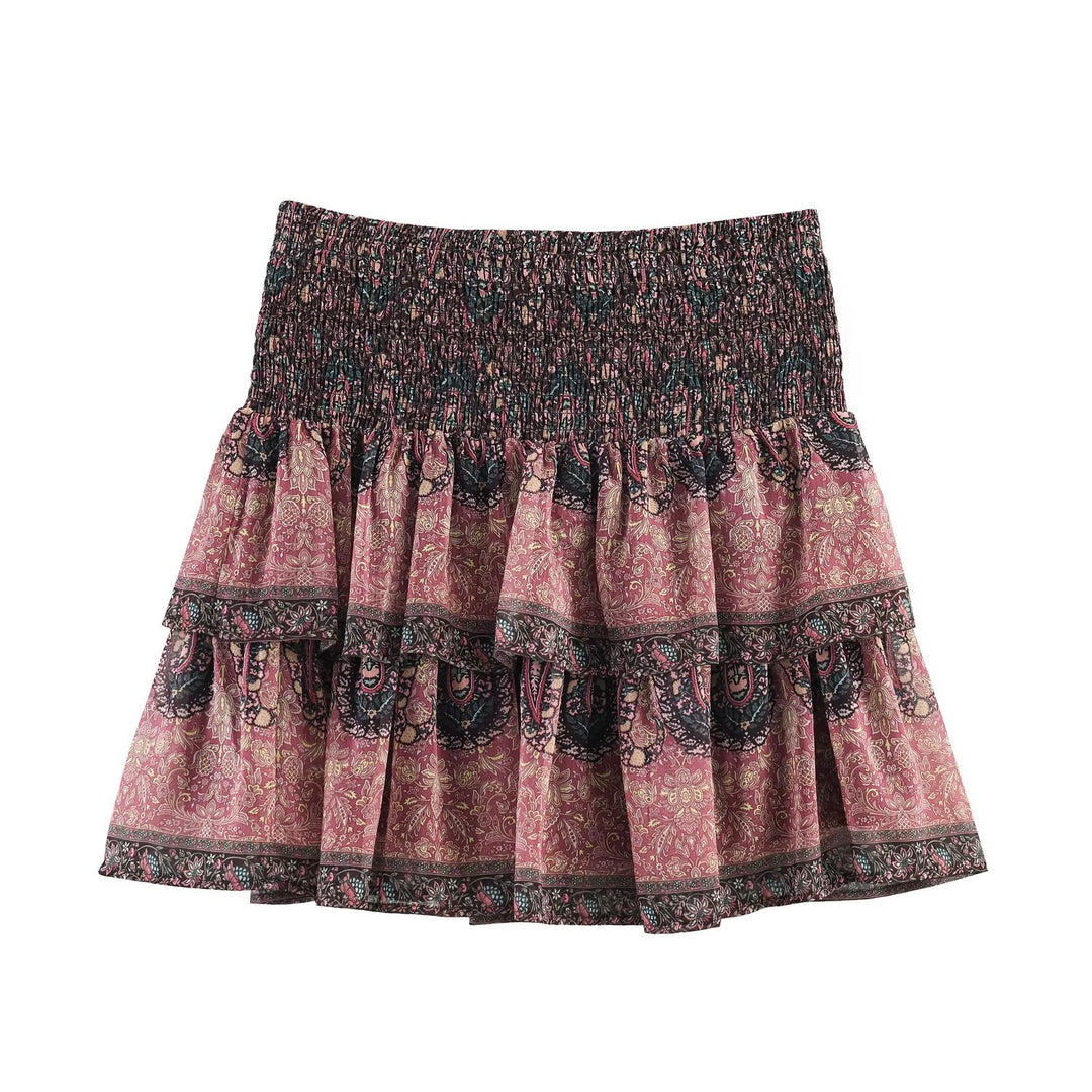 Damen Volantrock mit buntem Paisleymuster und elastischem Bund Echo Archiv