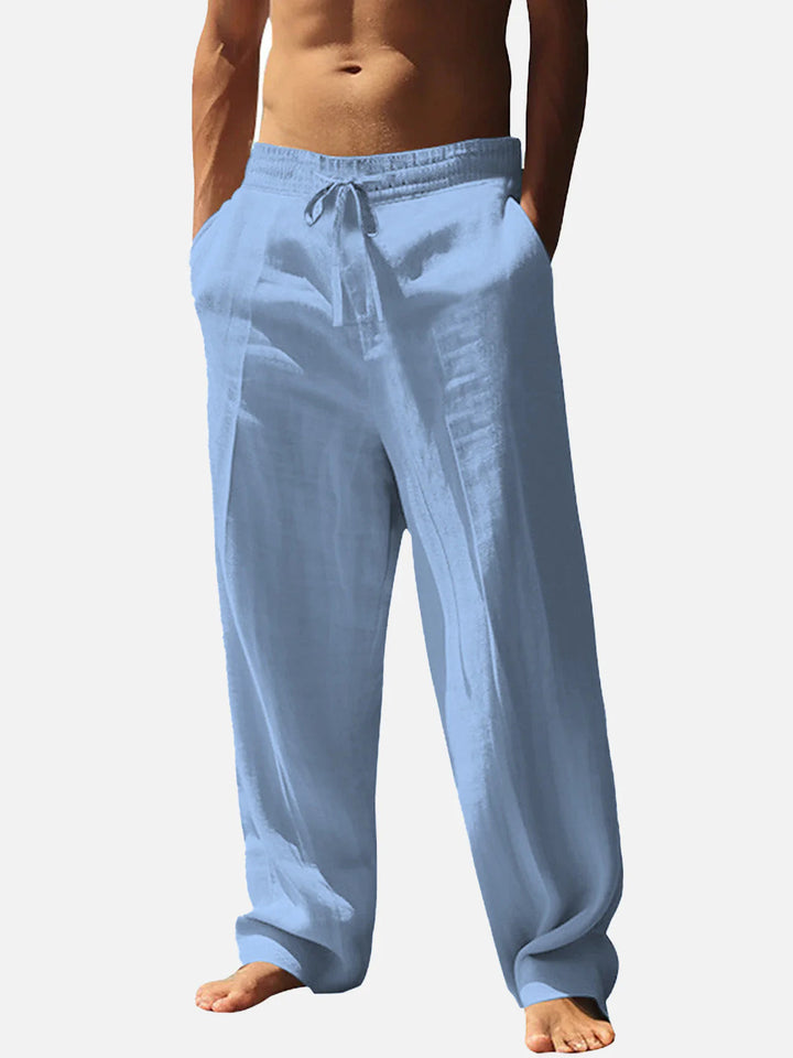 Herren lässige Leinenhose mit elastischem Bund und seitlichen Taschen Echoarchiv
