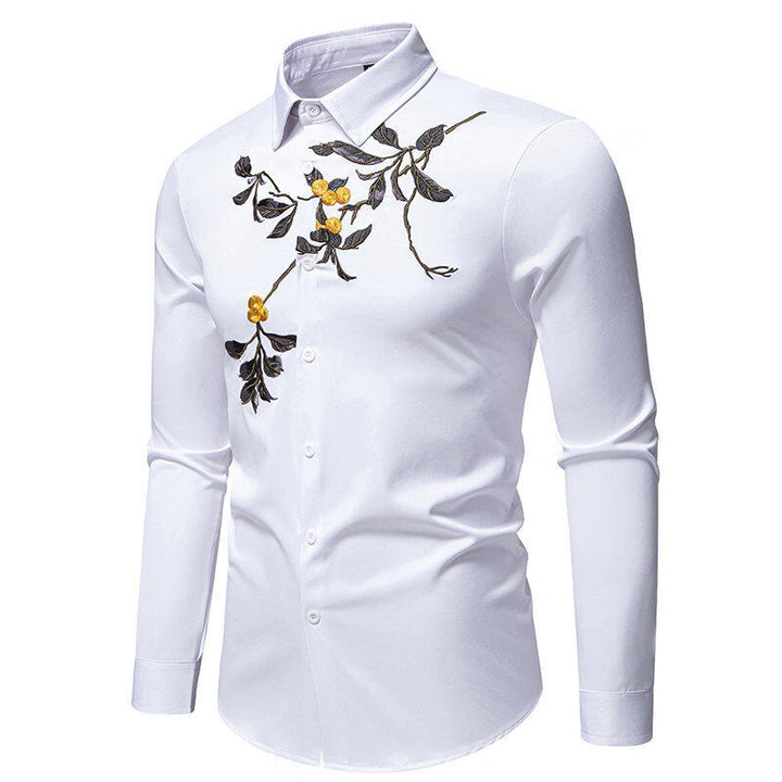 Herren Elegant besticktes Langarmhemd Echoarchiv