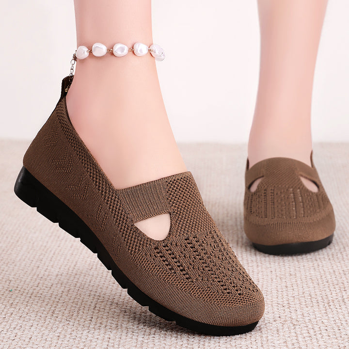 Damen nan gestrickter Slip-On Ballerina-Slipper mit elastischem Mary-Jane-Riemen und gedämpfter Keilsohle Echo Archiv