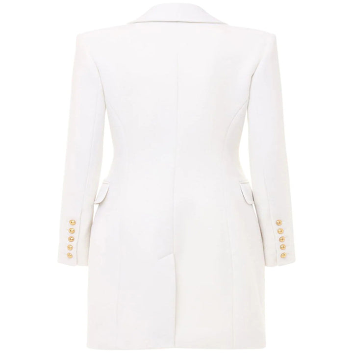 Damen Schmalgeschnittener Zweireihiger Wollmix-Longcoat mit markanter Schulter und goldenen Zierrundknöpfen Echoarchiv
