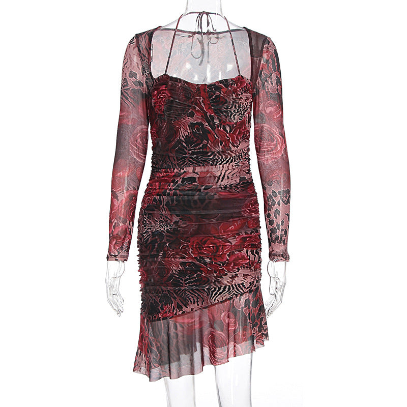 Damen figurbetontes Minimidi-Kleid mit transparentem Design und Blumenmuster Echo Archiv