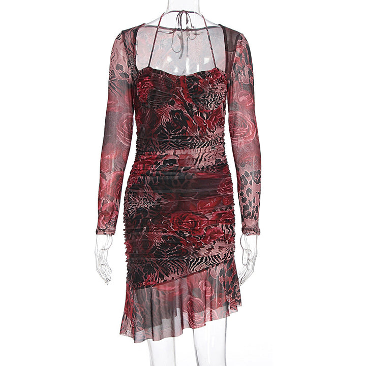 Damen figurbetontes Minimidi-Kleid mit transparentem Design und Blumenmuster Echo Archiv