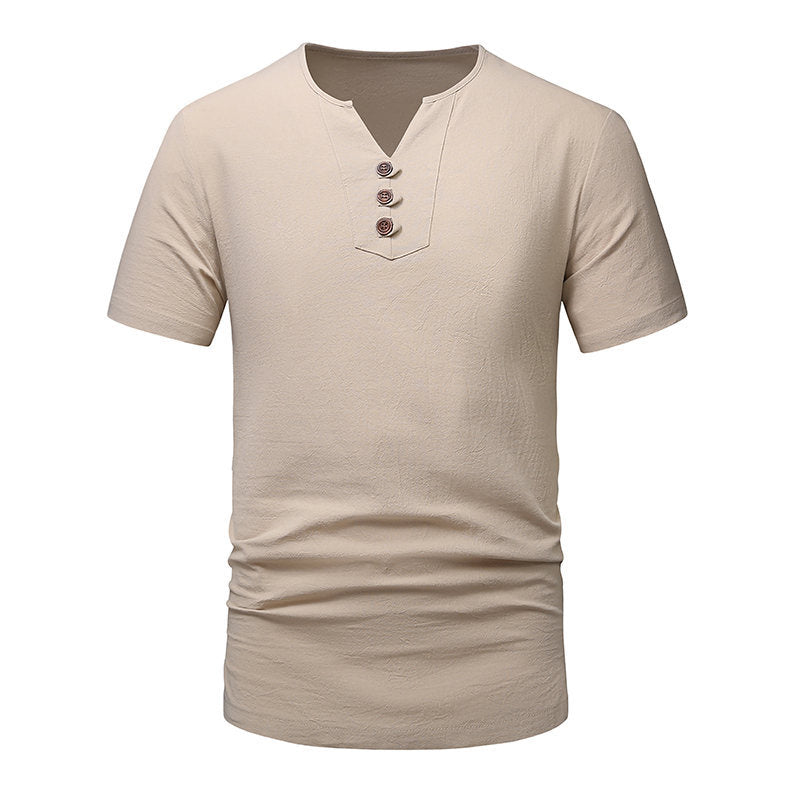 Herren Kurzarm-Henley-T-Shirt mit modernen Knopfdetails Echoarchiv