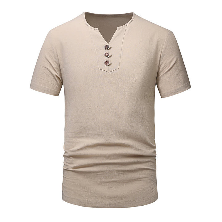Herren Kurzarm-Henley-T-Shirt mit modernen Knopfdetails Echoarchiv