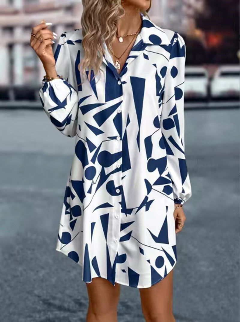 Damen nan oversized Hemdmini mit grafischem Print, Hemdkragen und Balloonärmeln Echo Archiv