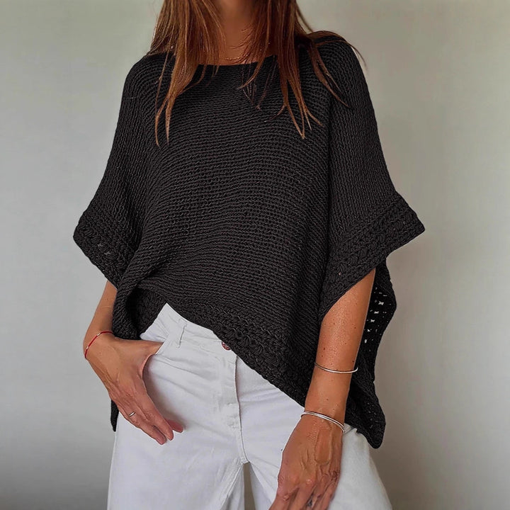 Damen Leichtes Oversize Strickponcho mit Häkelkante – Veloura