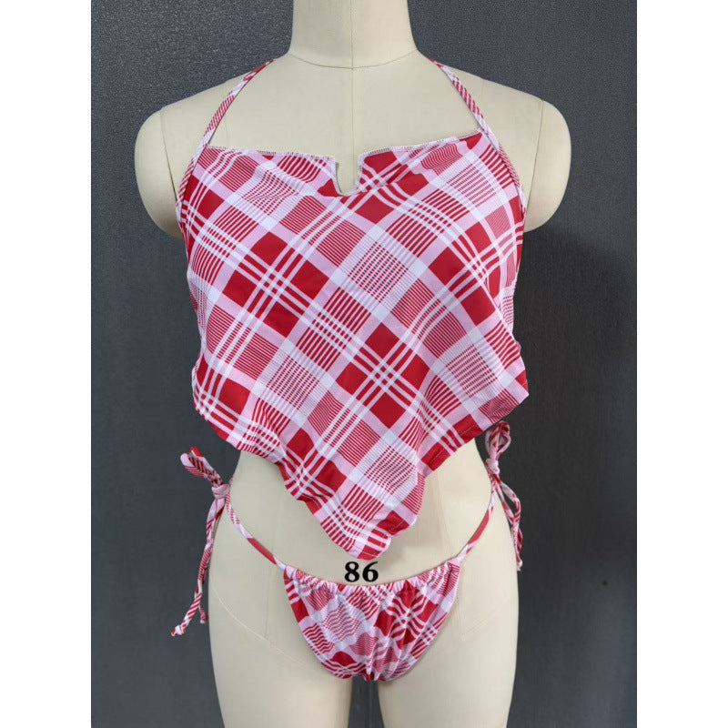 Damen Crop-Top Bikini mit asymmetrischem Schnitt und modischem Karomuster Echo Archiv