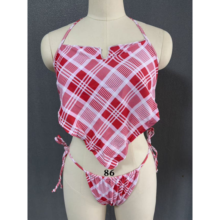 Damen Crop-Top Bikini mit asymmetrischem Schnitt und modischem Karomuster Echo Archiv