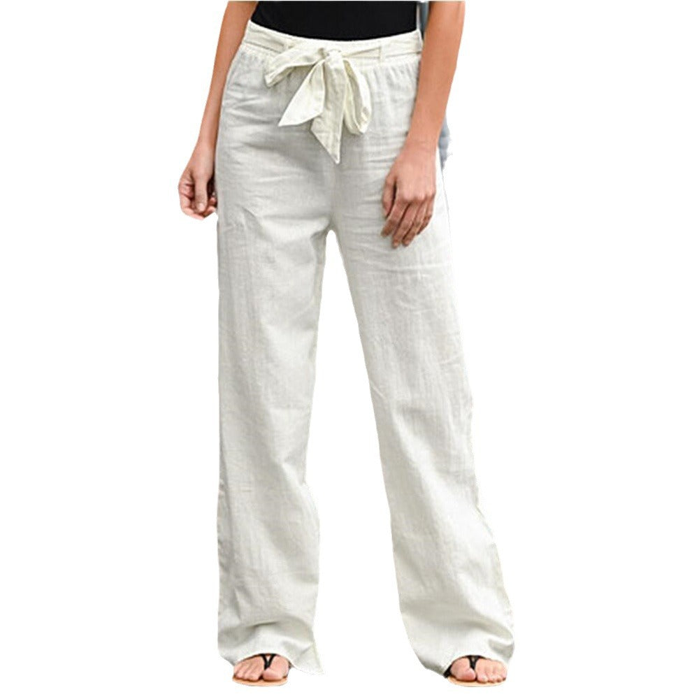 Damen nan weite Leinenhose mit Tunnelzugbund, geradem Bein und Eingrifftaschen Echo Archiv
