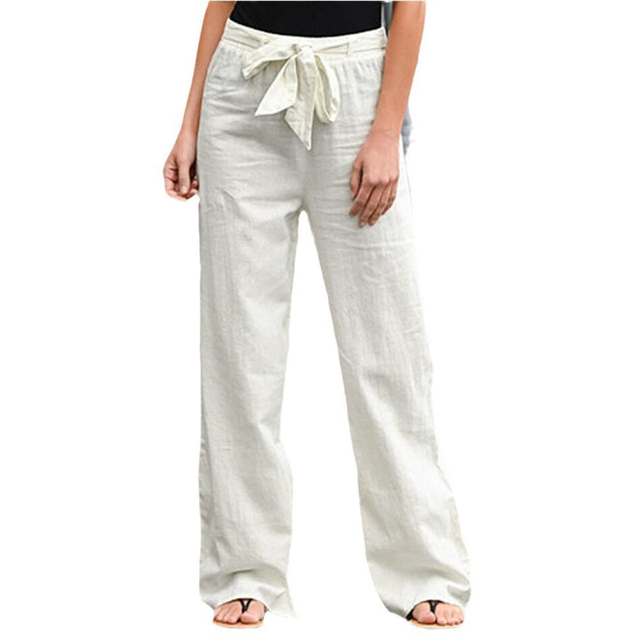 Damen nan weite Leinenhose mit Tunnelzugbund, geradem Bein und Eingrifftaschen Echo Archiv