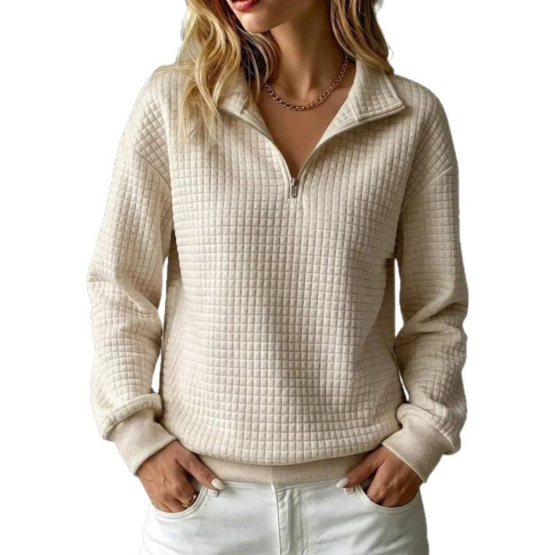 Damen Stepp-Sweatshirt mit halbem Reißverschluss und Kachelstruktur Echoarchiv