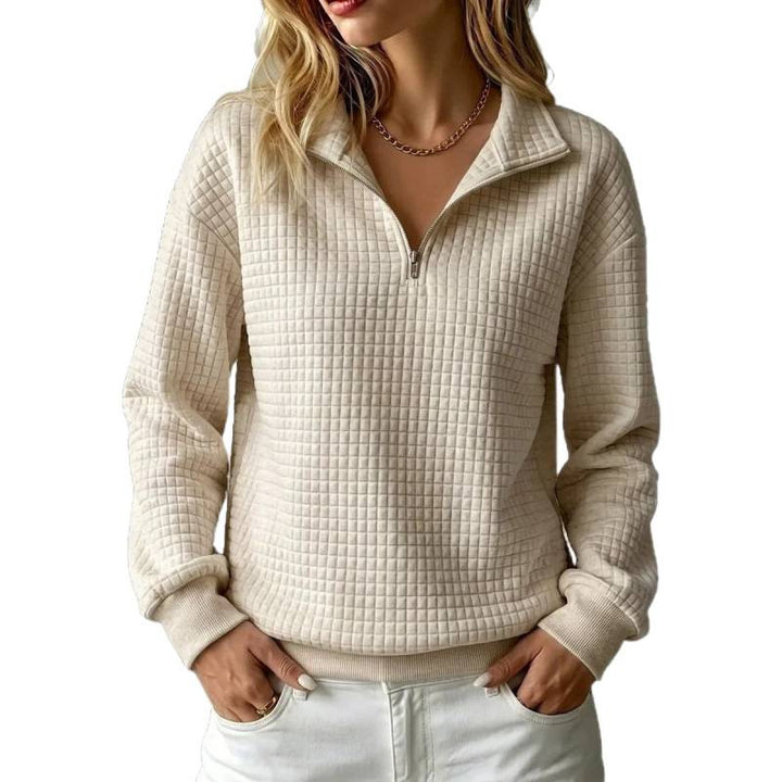 Damen Stepp-Sweatshirt mit halbem Reißverschluss und Kachelstruktur Echoarchiv