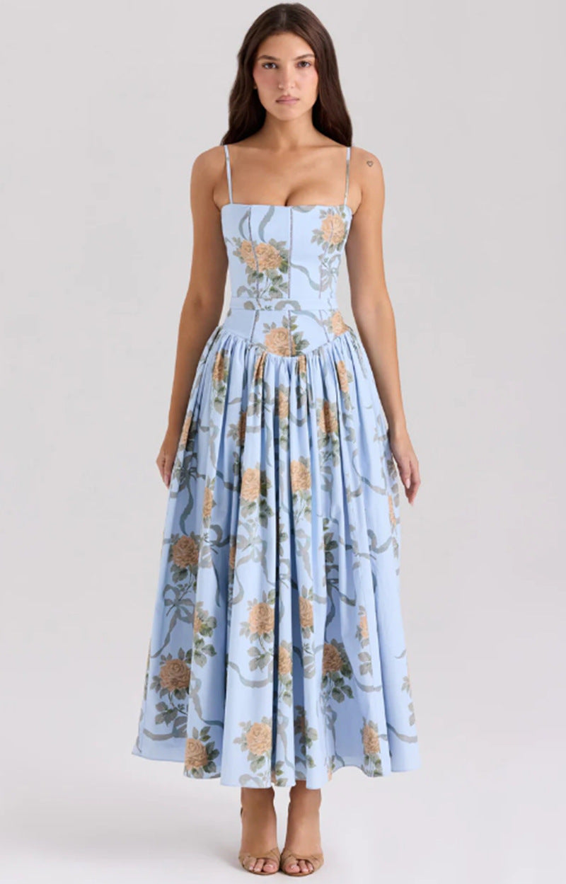 Damen nan tailliertes Korsagenkleid mit Spaghettiträgern und voluminösem Tellerrock Echo Archiv