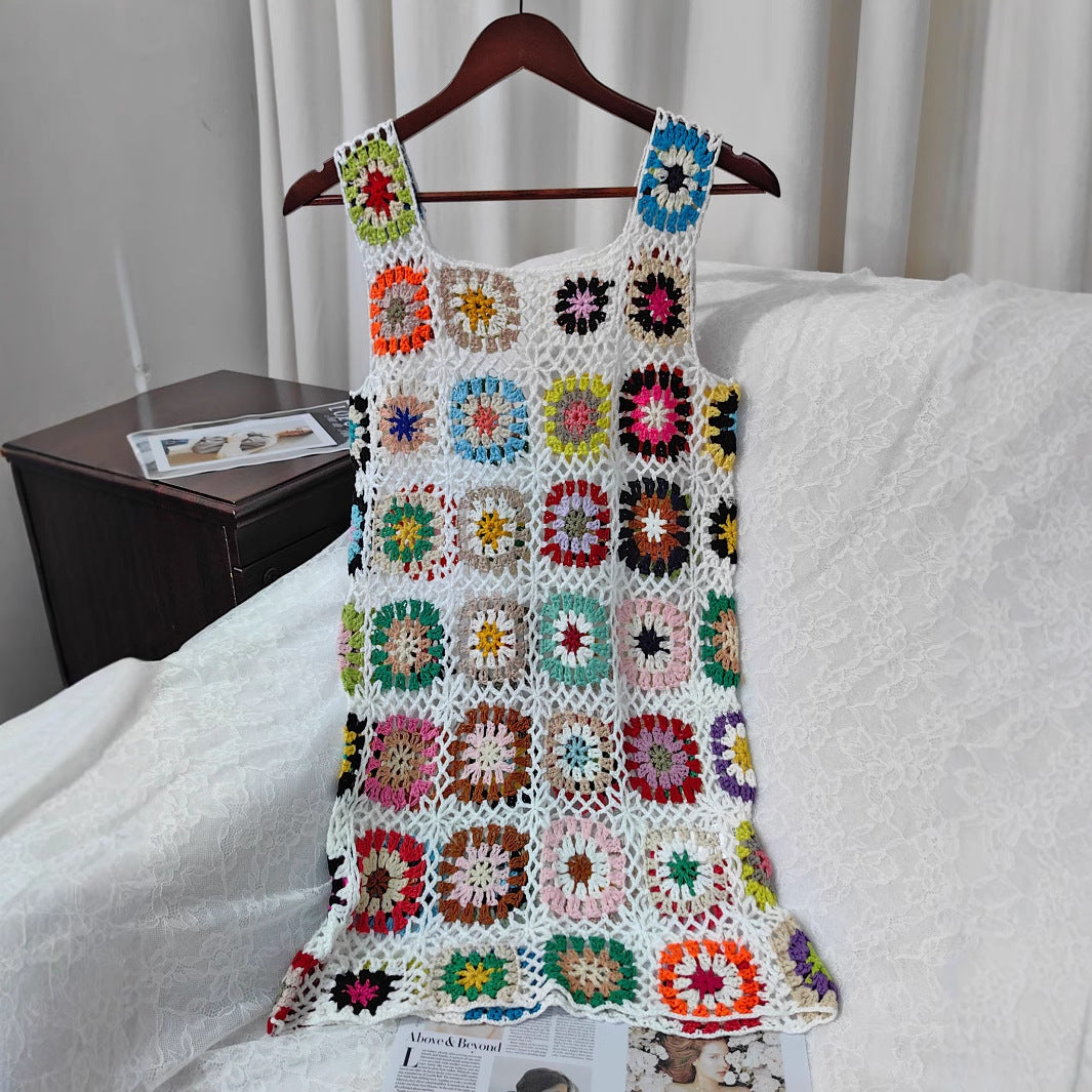 Damen luftiges Häkelkleid mit buntem Granny-Quadrat-Muster Echo Archiv