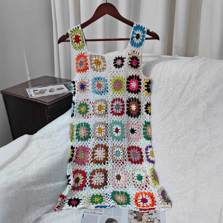 Damen luftiges Häkelkleid mit buntem Granny-Quadrat-Muster Echo Archiv