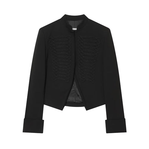 Damen Kurzgeschnittener Militärblazer mit ornamentalem Kordelbesatz und Stehkragen Echo Archiv