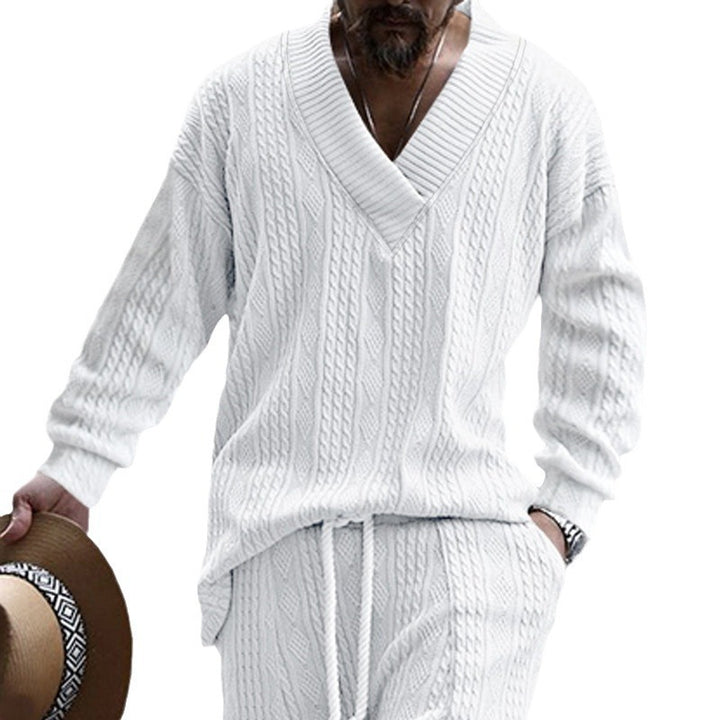 Herren Zopfstrick-Loungewear-Set mit tiefem V-Ausschnitt, Relaxed-Fit & Kordelhose – Marzano