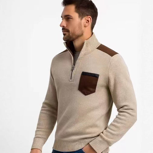 Herren Stehkragenpullover mit kontrastierenden Details und praktischen Taschen Echoarchiv