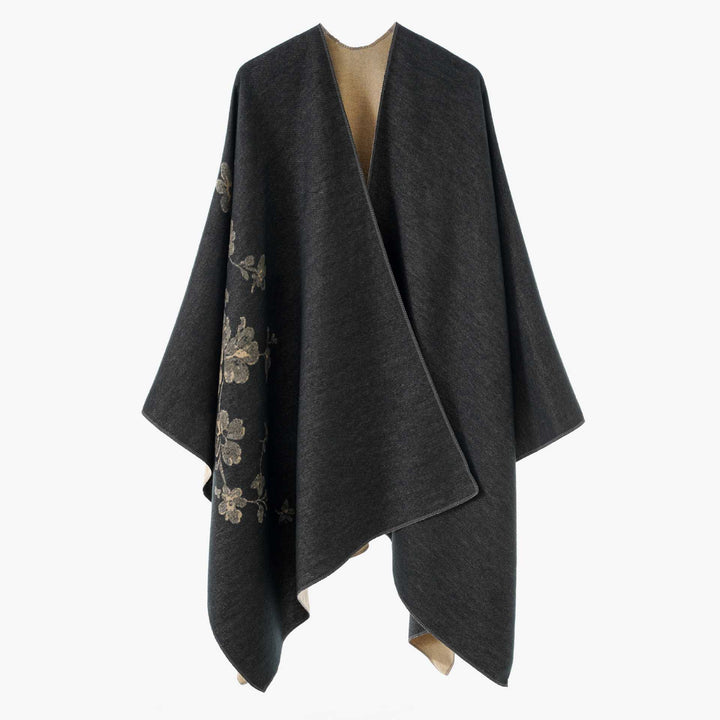 Damen Offener Reversibler Wollmix‑Cape mit floralem Jacquard Echo Archiv