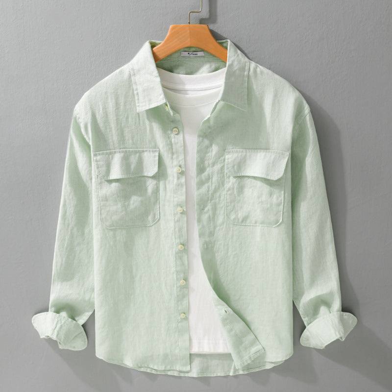 Herren Lockeres Leinen-Overshirt mit Brusttaschen und Knopfleiste Echoarchiv