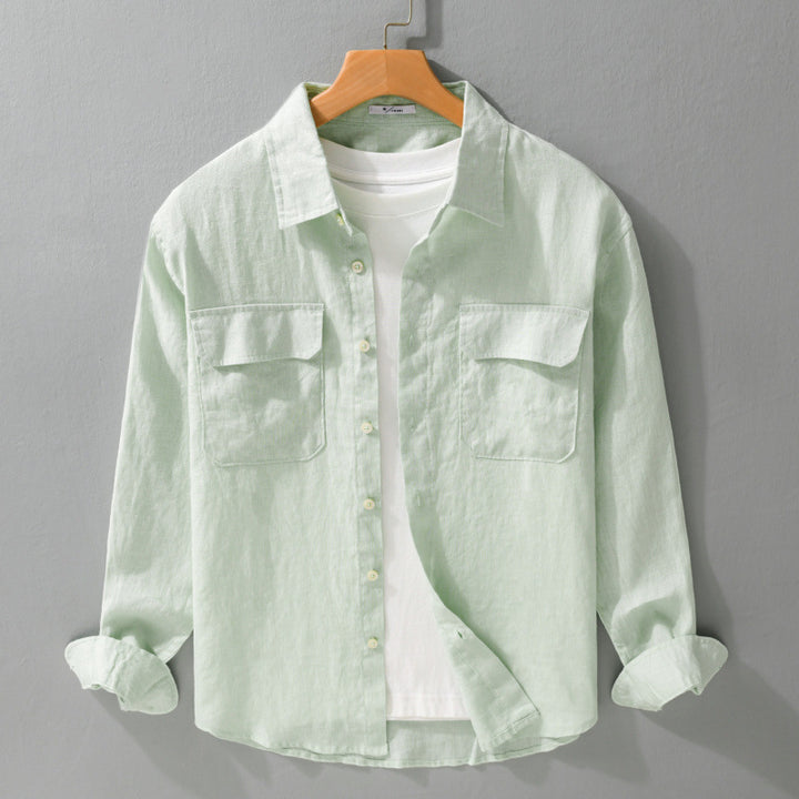 Herren Lockeres Leinen-Overshirt mit Brusttaschen und Knopfleiste Echoarchiv